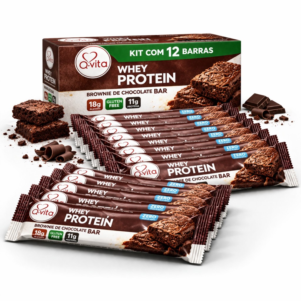Kit 12 Barra Protein Q-VITA Brownie Chocolate Zero 36g