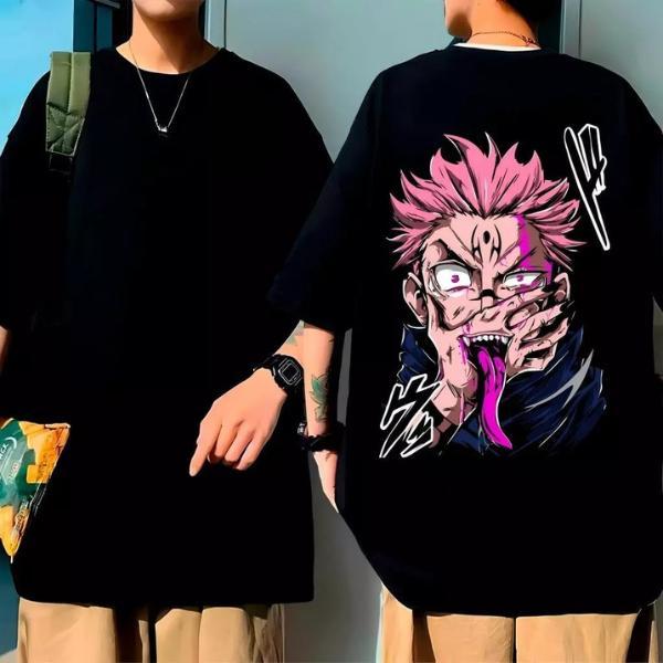 Camiseta Estampada Oversized Anime Treino Academia Naruto Sukuna Maldição Algodão Feminino Masculino