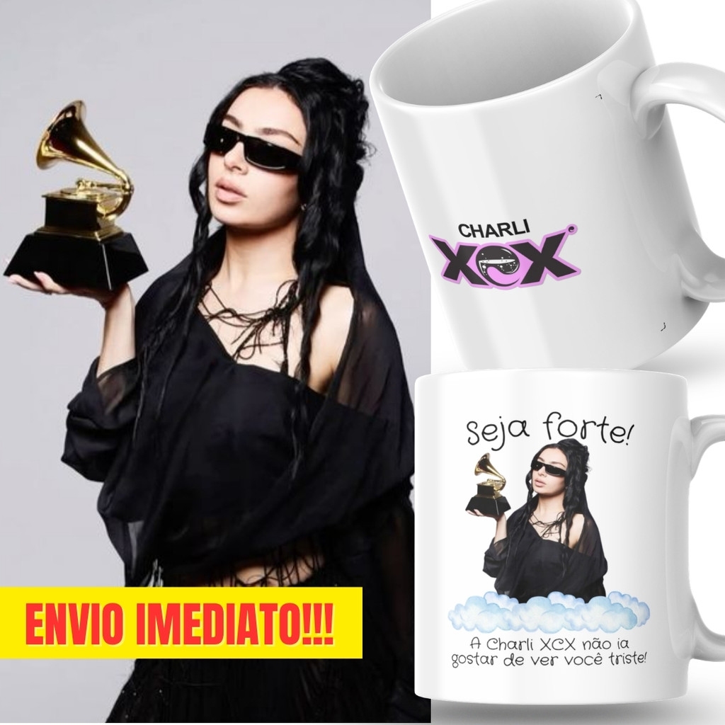 Caneca Xicara Porcelana 325ml Seja Forte Charli XCX Fã Fãs Personalizada Presente Decoração Casa