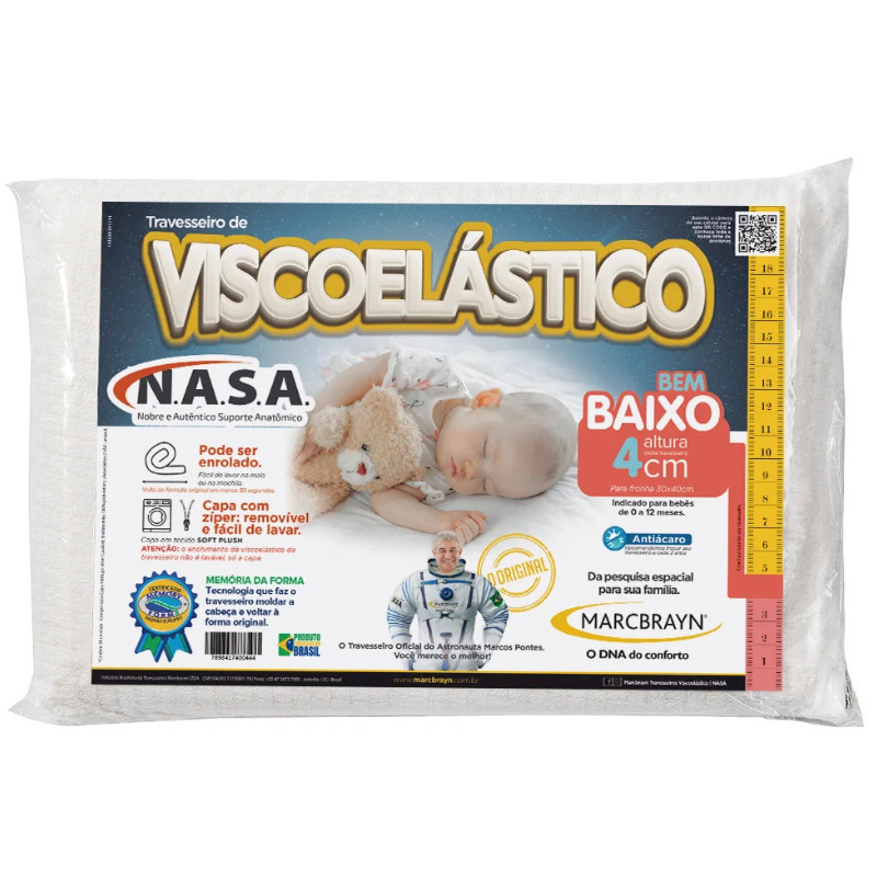Travesseiro Para Bebê Nasa Viscoelástico Hipoalergênico 4cm