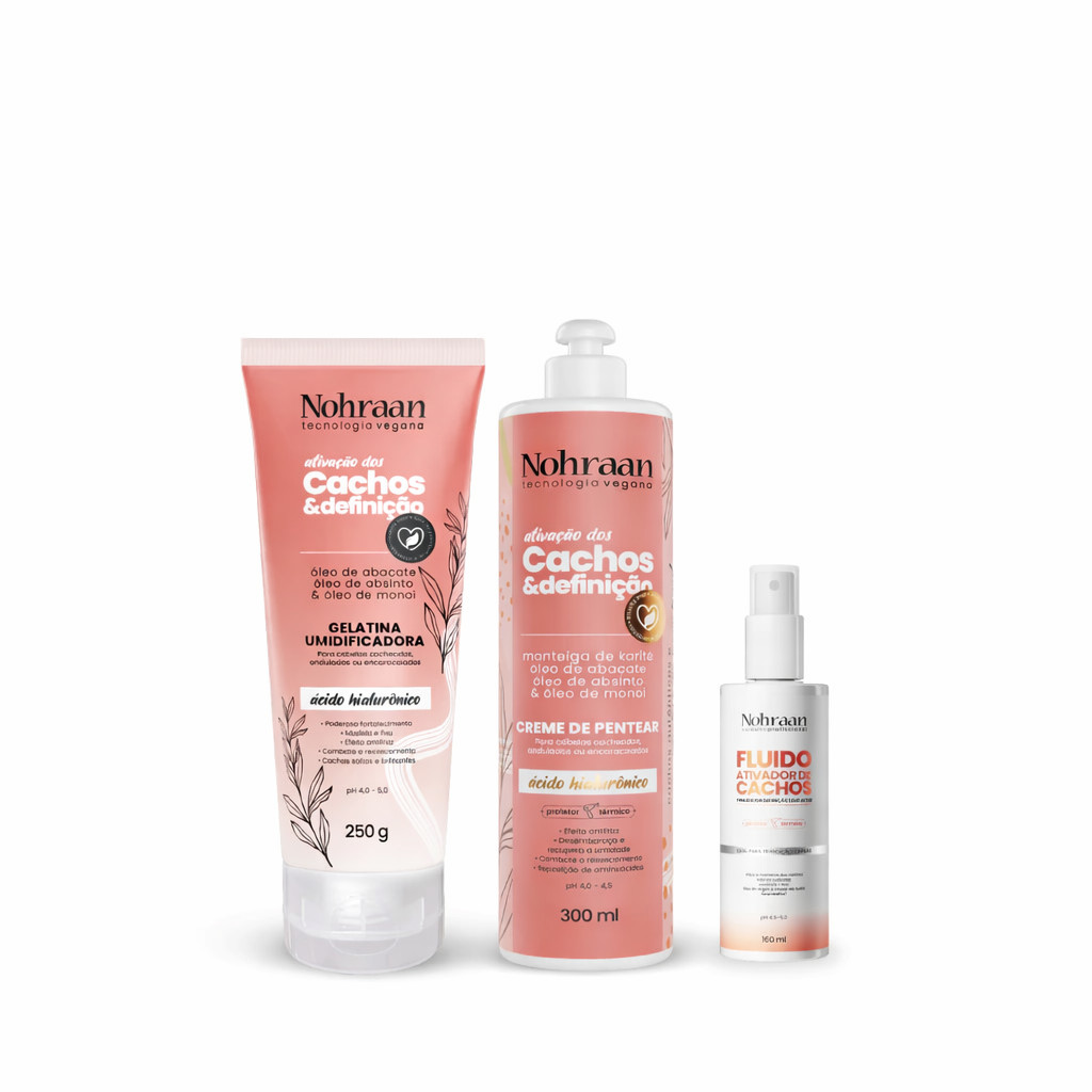 Kit Linha Cachos Absinto – Gelatina + Creme de Pentear + Ativador de Cachos | Nohraan