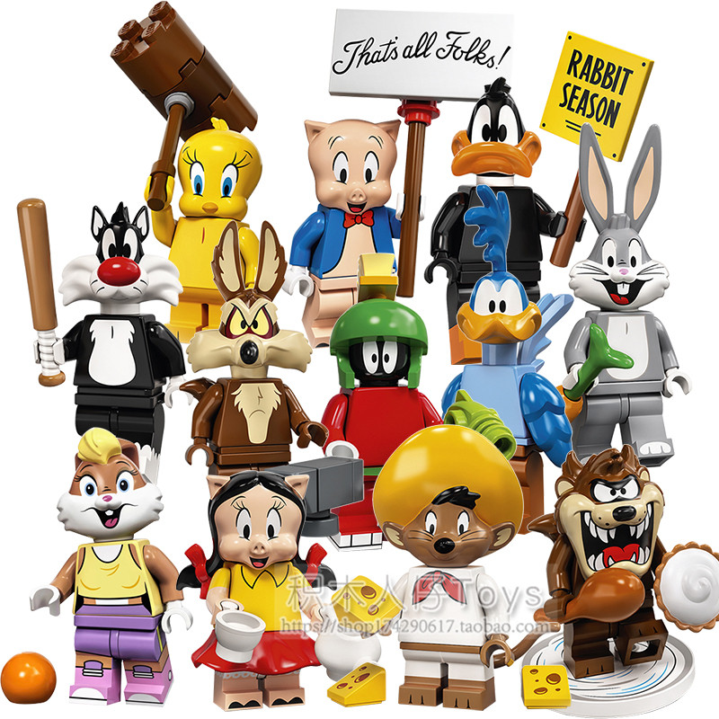 Compatível com blocos de construção domésticos minifiguras desenho lobo coelho Pug Duffy pato porco irmão pequeno boca g
