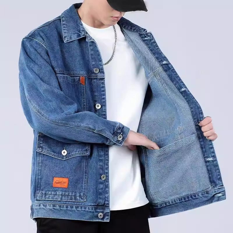 Jaqueta jeans masculina com vários bolsos, roupa de trabalho, primavera outono, resistente ao desgaste, resistente à suj