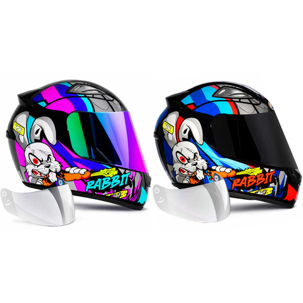 Kit Capacete Ebf Rabbit Rosa E Azul + Viseira Camaleão/fumê