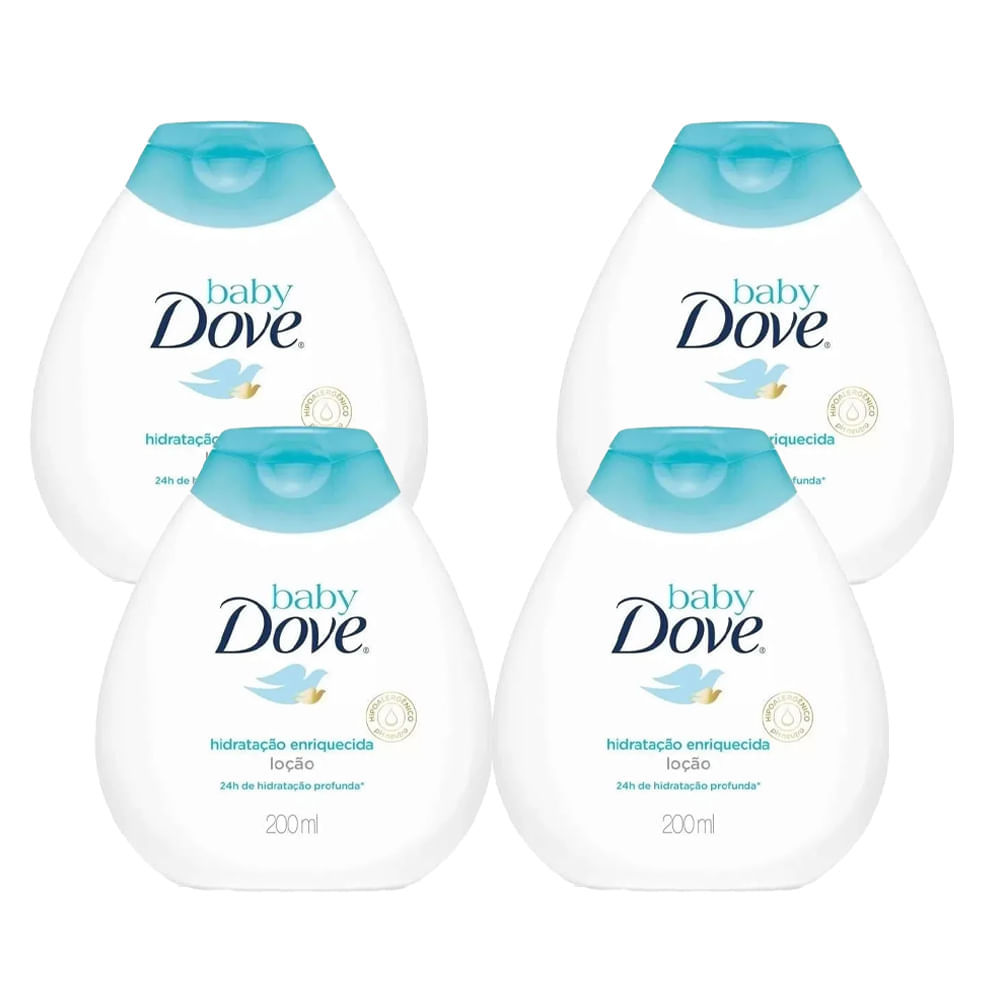 Kit 4 Cremes Hidratantes Corporais Baby Dove Hidratação Enriquecida 200ml em Oferta na Shopee