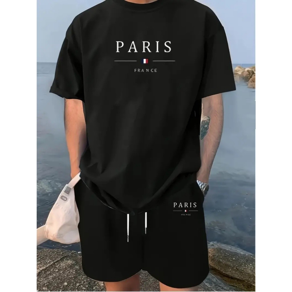 Conjunto Masculino Camiseta Comum + Bermuda Tectel- Estampa Paris France