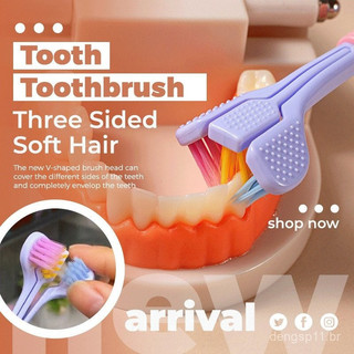 Escova de Dentes de Cerdas Macias Ultra-finas de Três Lados para Cuidado Oral, Limpeza Segura e Higiênica