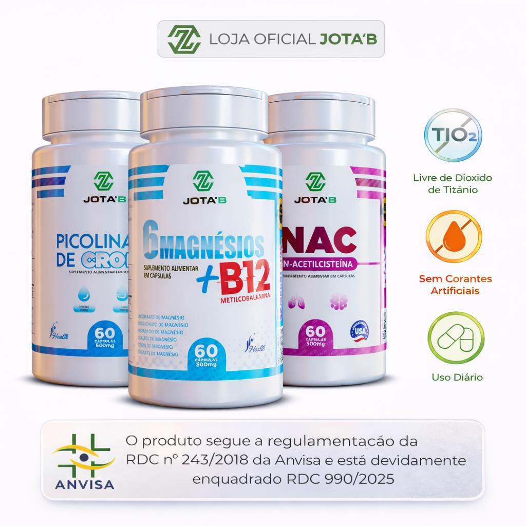 Kit 6 Magnésios com B12 + NAC + Picolinato de Cromo - Jota'B - em Oferta na Shopee
