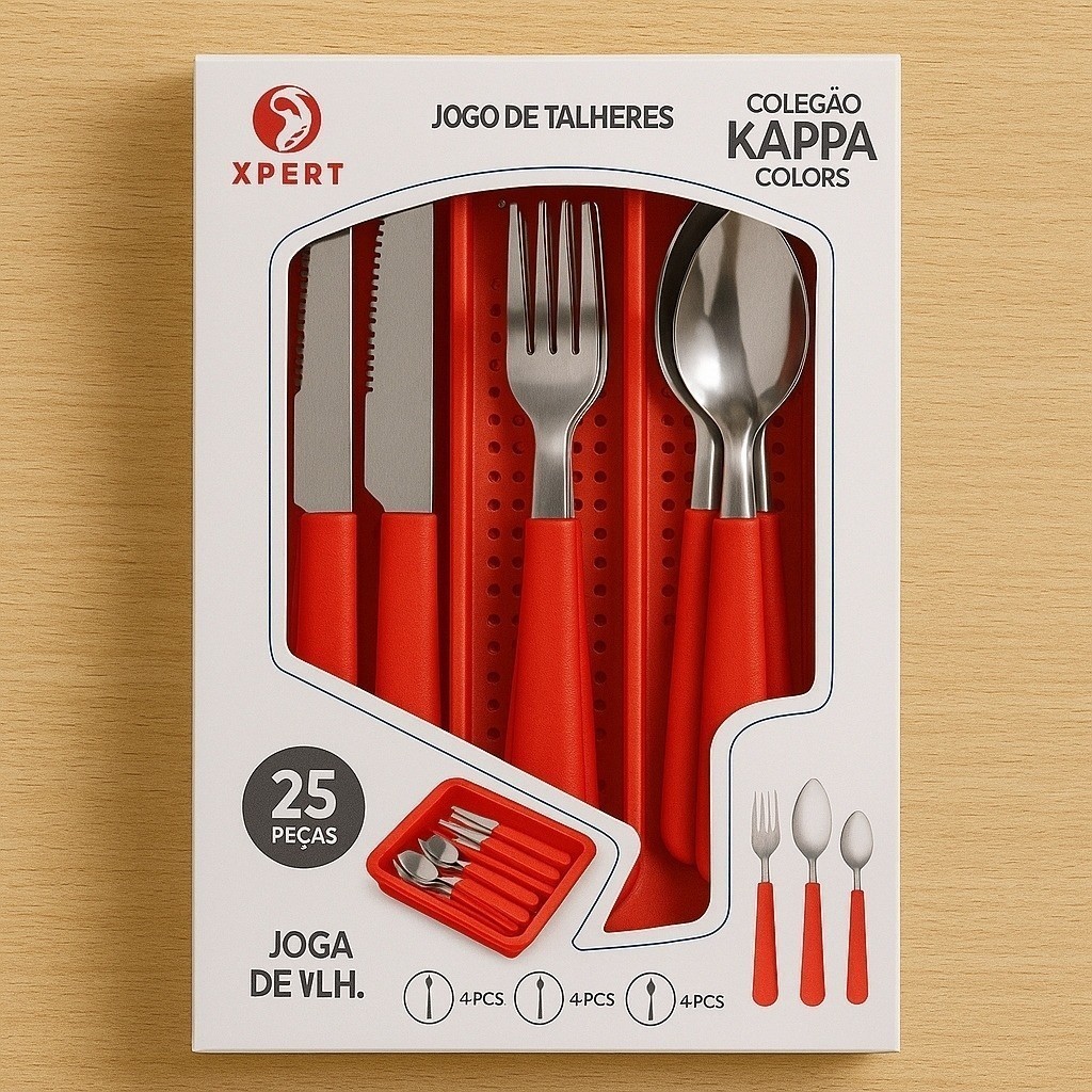 Jogo Talheres Jantar Colher Faca Garfo Pegador Vermelho Cozinha Presente Casa