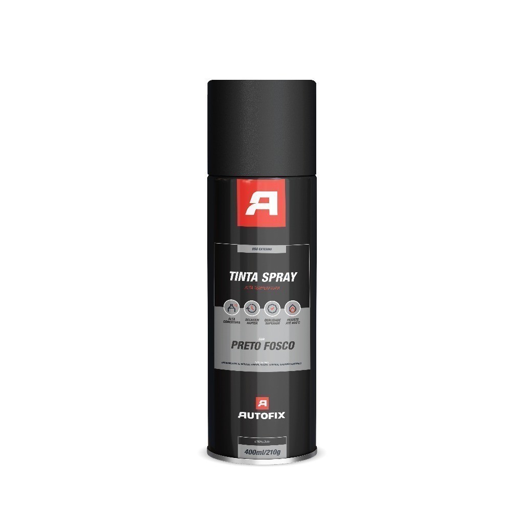 Tintas Sprays Uso Geral 400ml - Autofix 400ml / 210g - Preto Fosco Alta Temperatura Ok