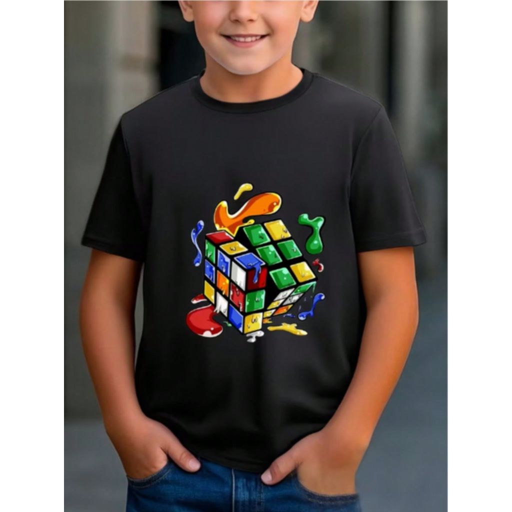 Camiseta Infantil Menino Estampada Design Artistico Cubo Magico 100% Algodão Grafica