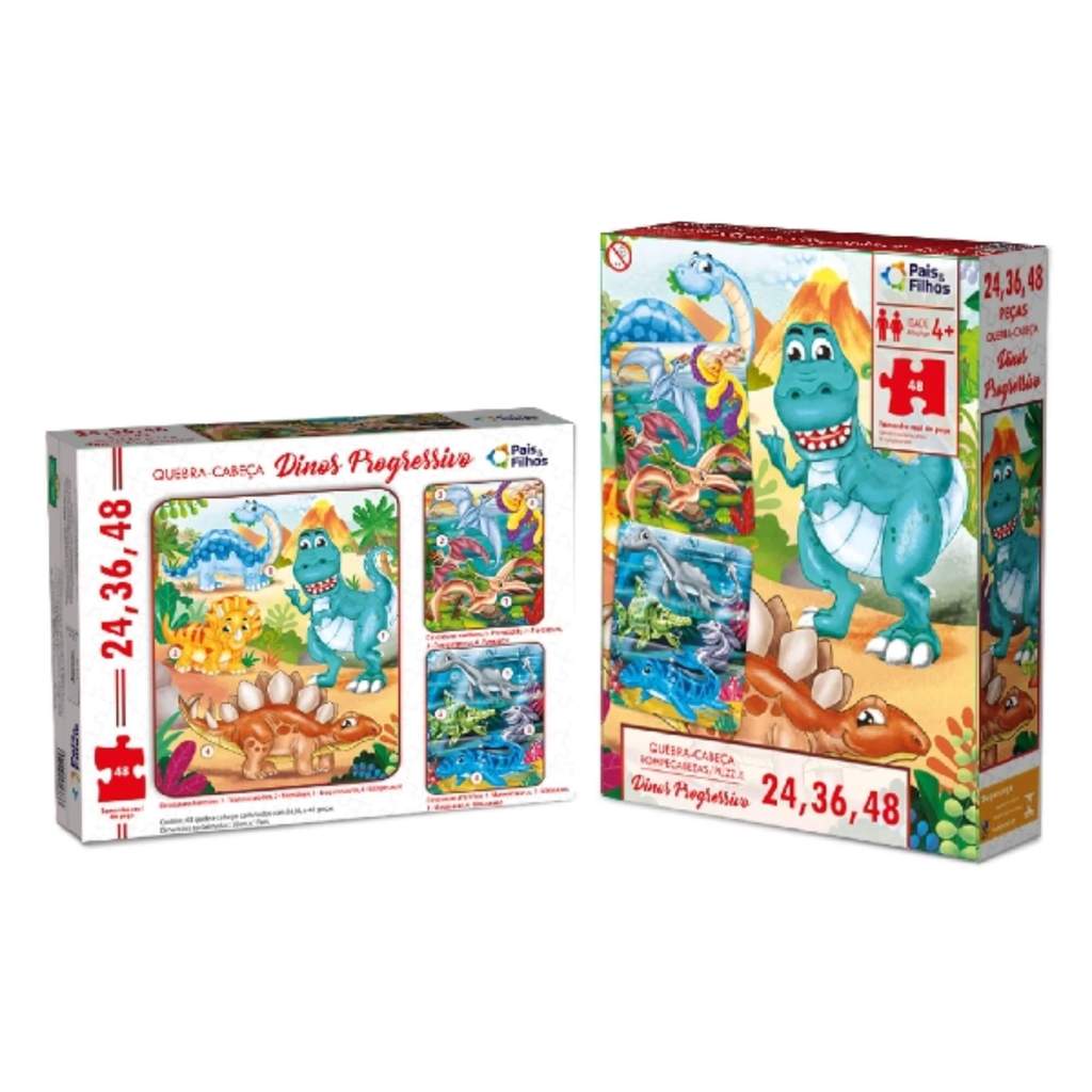Quebra-Cabeça Dinos Progressivo 24/36/48 Peças Pais e Filhos - 792412-1 em Oferta na Shopee