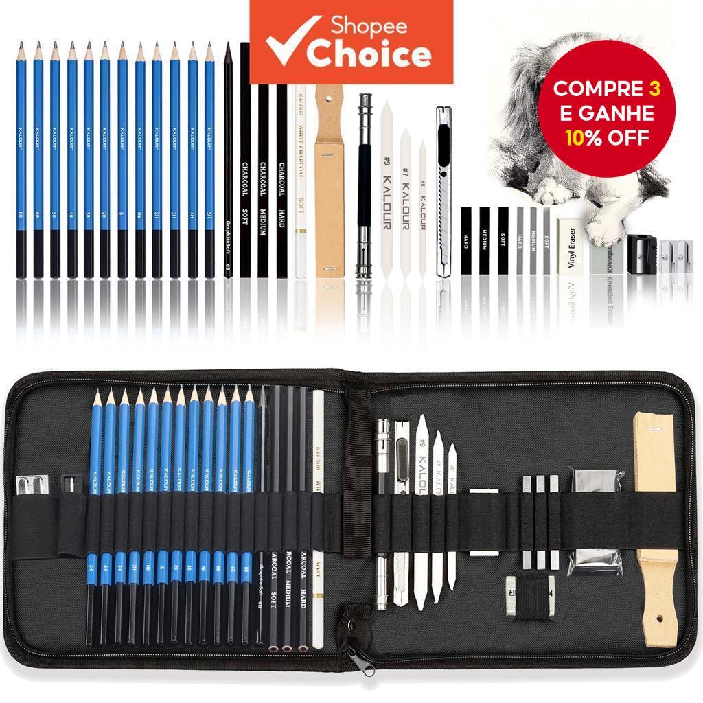 Conjunto de 24 Lápis para Desenho Kit Completo de Ferramentas de Arte para Artistas Iniciantes, Adultos e Adolescentes em Oferta na Shopee