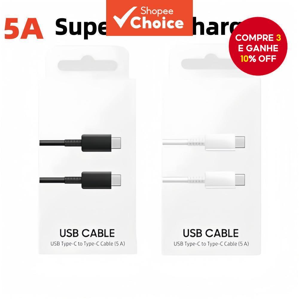 Cabo de Carregamento Super Rápido Tipo C para USB-C 5A para Todos os Celulares Samsung Note Galaxy