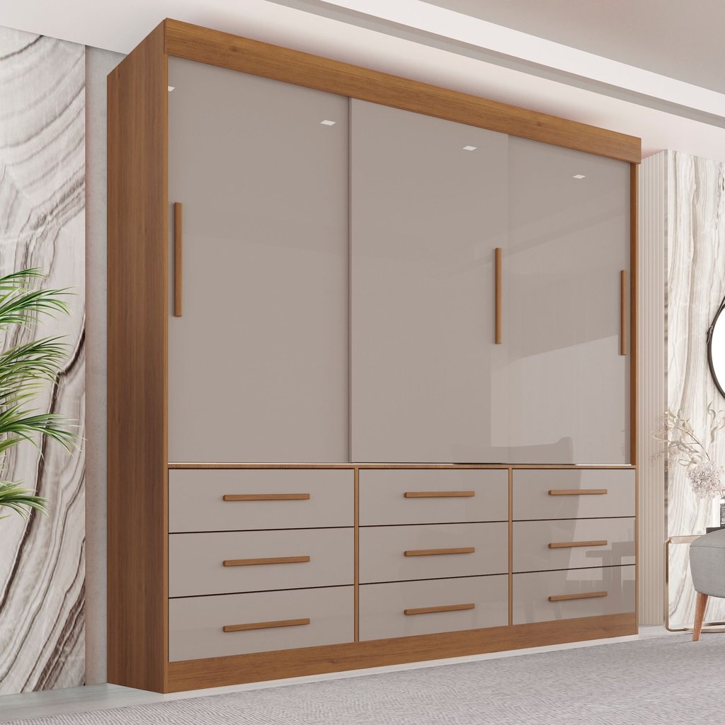 Guarda Roupa Casal 3 Portas 9 Gavetas Luana  Cinamomo/Off White em Oferta na Shopee