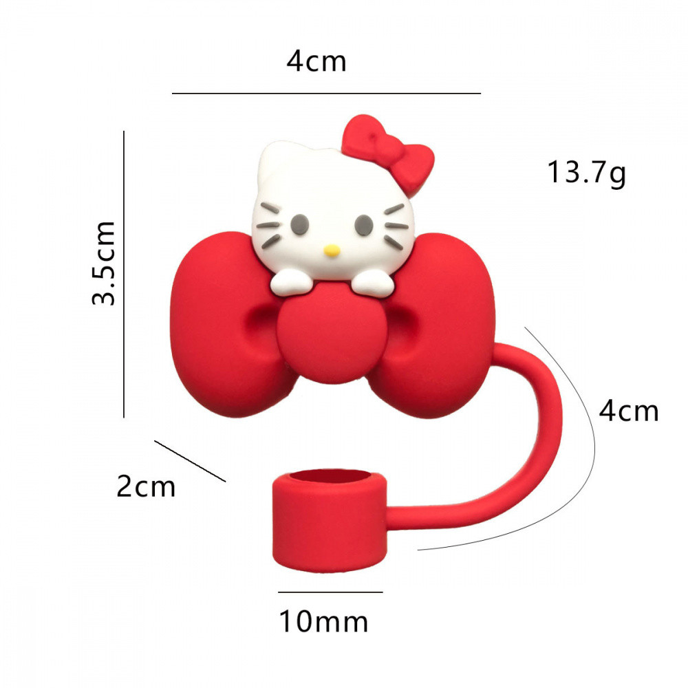 Tampa de canudo de silicone de 10mm, capa DIY para copo de água alimentar 3D Hello Kitty, canudo à prova de poeira