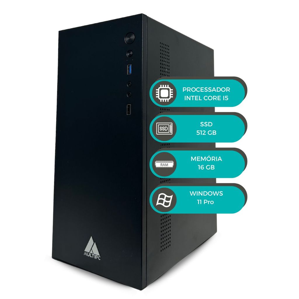 Computador MultiPc Office Intel Core I5 6ªG SSD 512GB Memória RAM 16GB Windows 11 Compacto