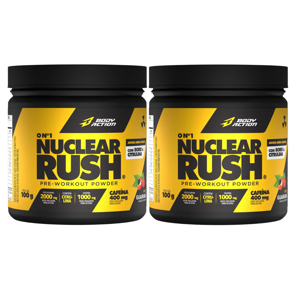 2x Pre treino Nuclear Rush Cafeína Body Action Guaraná 100g