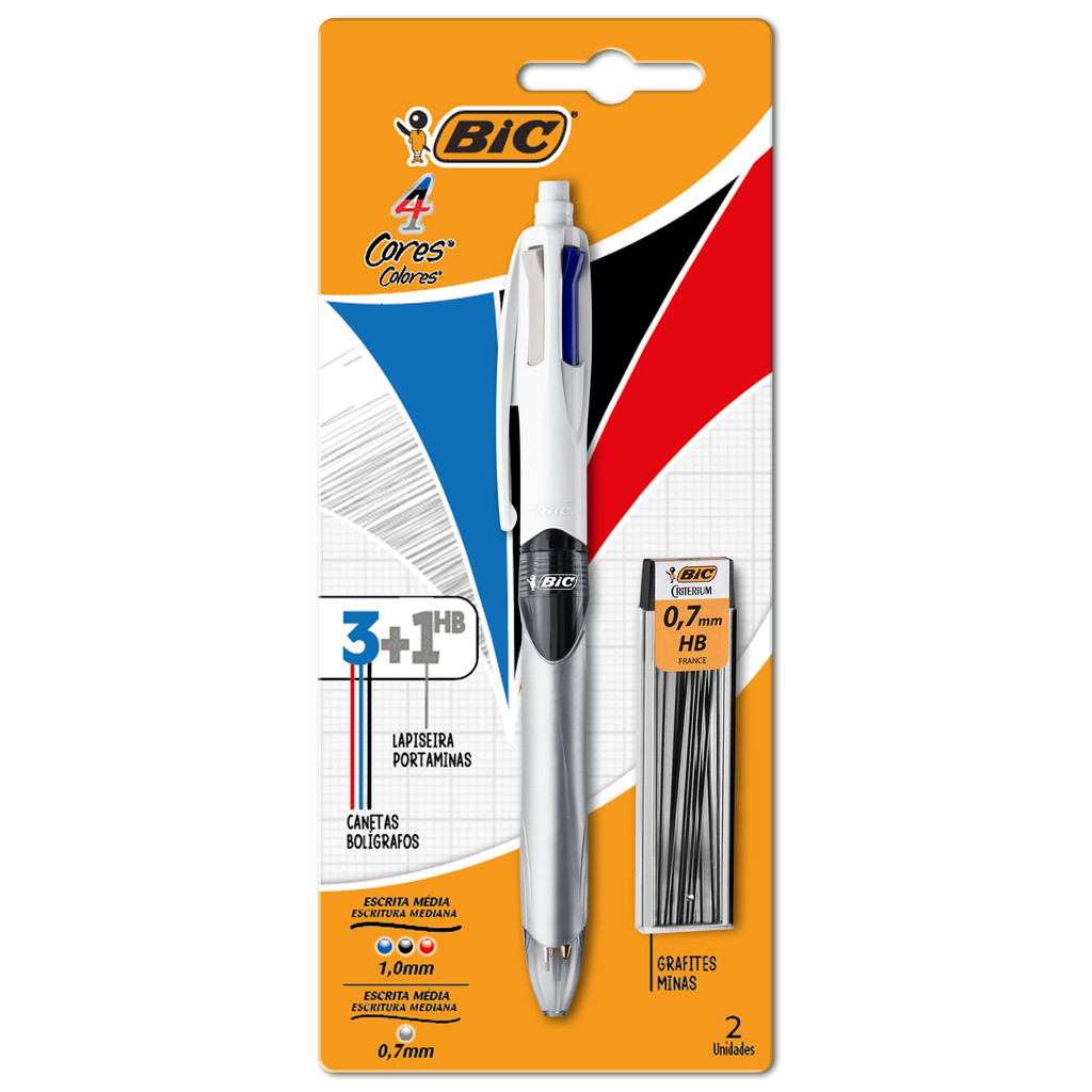 Kit Bic: Caneta Esferográfica 4 Cores + Lapiseira 0,7mm + Grafite – Bic em Oferta na Shopee