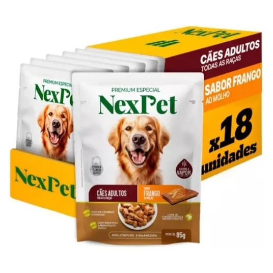 Sachê Frango NexPet Cão Adulto - Caixa com 18 Sachês de 85 Gramas