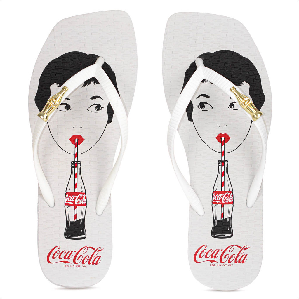 Chinelo Coca Cola Londres Square Branco Feminino Moda Verão Lançamento em Oferta na Shopee
