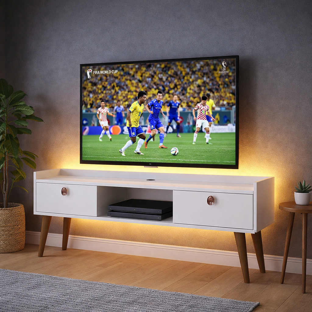 Rack TV Com 2 Portas Apardor Suspenso Com Pés Painel para Penteadeira Armario 32 Polegadas