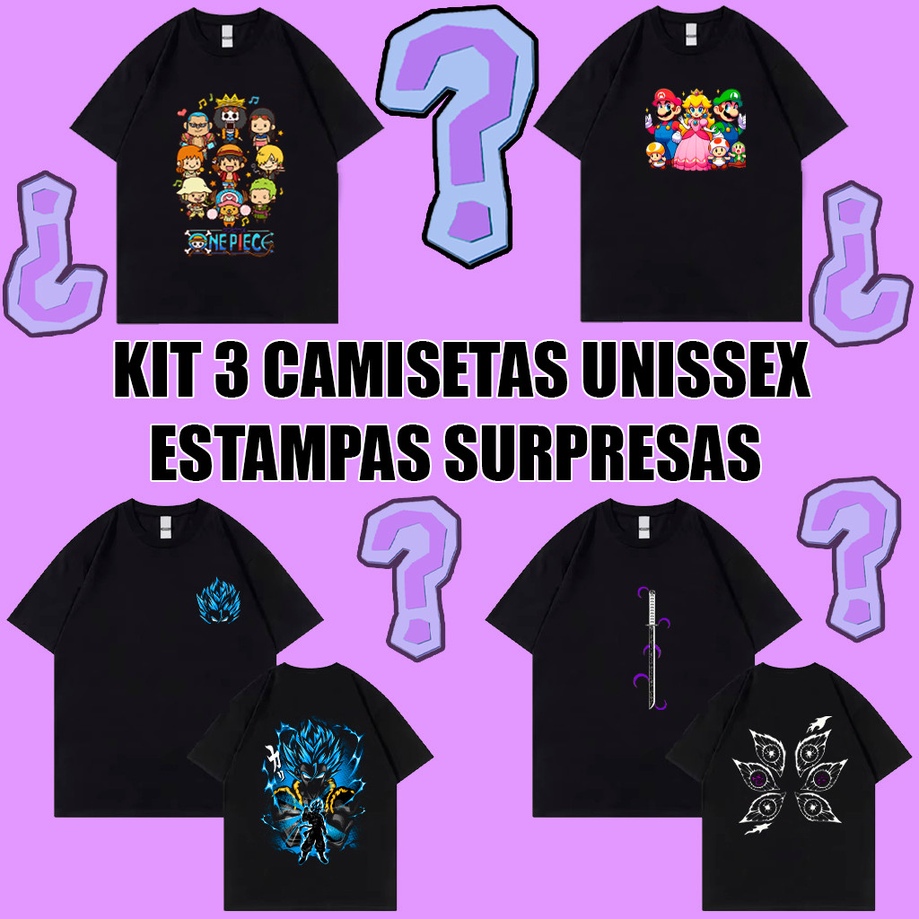 Kit 3 Camisetas Super Queima de Estoque! Super Saldão Camiseta Surpresa 100% Algodão Unissex - Envio Rápido W3 em Oferta na Shopee