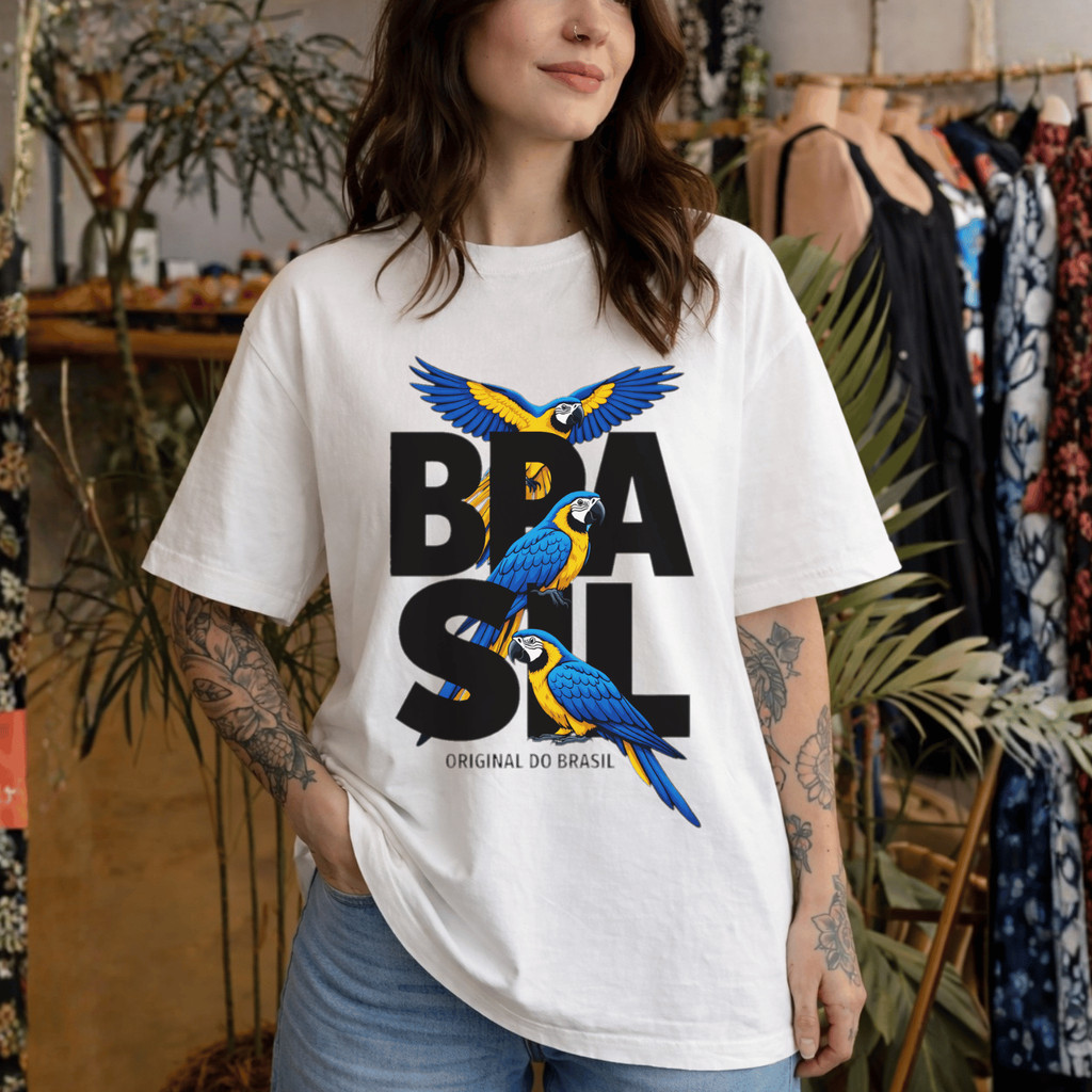 Blusa Feminina 100% Algodão Manga Larga Estampada Brasil T shirt Inspiração Tropical Rio Natureza em Oferta na Shopee