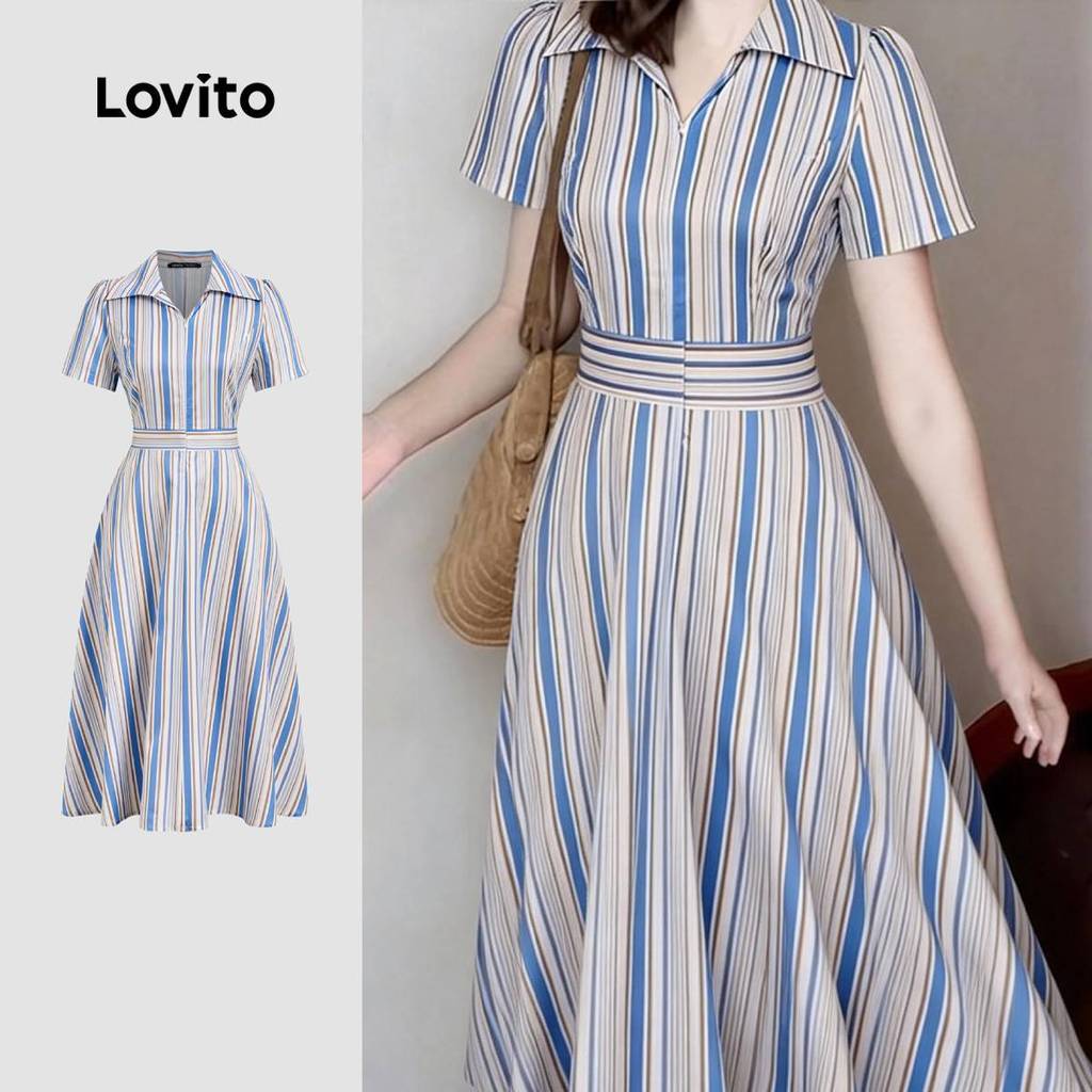 Lovito  Vestido Casual Geométrico com Zíper Primavera/verão para Mulheres L171ED551