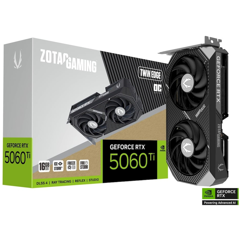 Placa de Vídeo Zotac Gaming GeForce RTX 5060 Ti Twin Edge OC, 16GB, GDDR7, 128-b