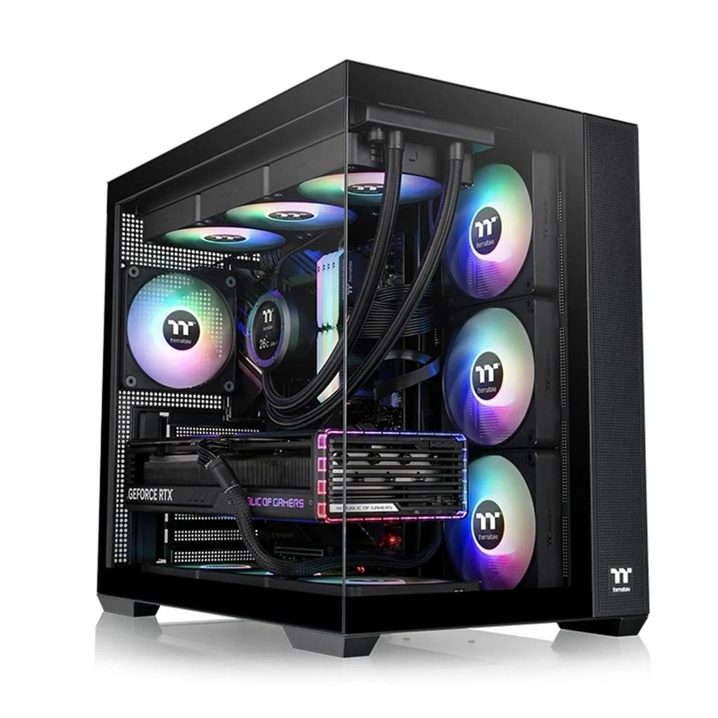 Gabinete Gamer Thermaltake View 380 TG, ARGB, Mid Tower, Vidro Temperado, ATX, Sem Fonte, Com 4 Fans, Preto
