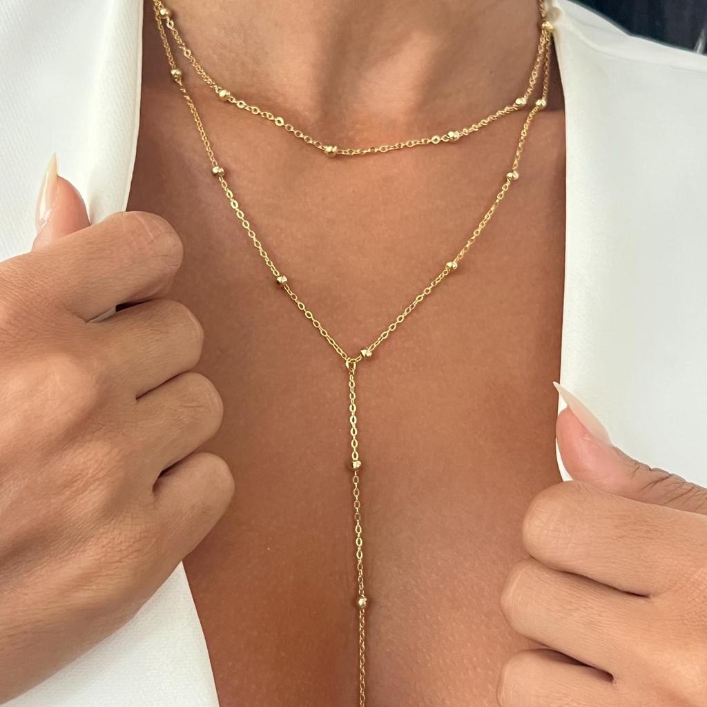 Colar Gravatinha Folheado a Ouro Bolinha Delicado Elegante