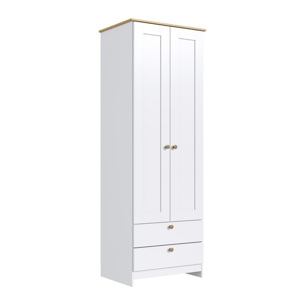 Guarda Roupa Solteiro 2 Portas 2 Gavetas Americano 60cm RP2220 Cor Branco/Marrom - Decibal Móveis