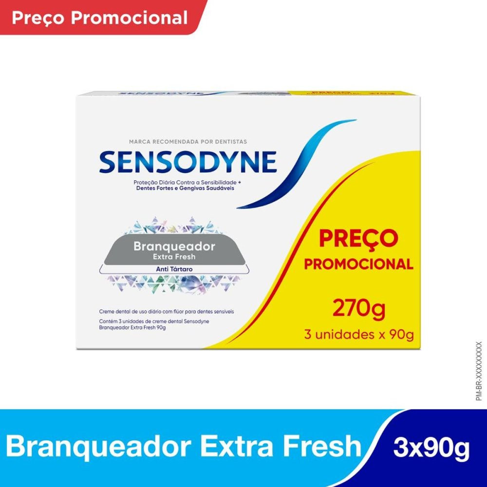 Kit Creme Dental Sensodyne Branqueador Extra Fresh Para Dentes Sensíveis 90g Leve 3 Pague 2 em Oferta na Shopee