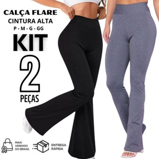 Kit 2 Calça Legging Flare Feminina Cintura Alta Boca de Sino Bailarina Premium em Oferta na Shopee