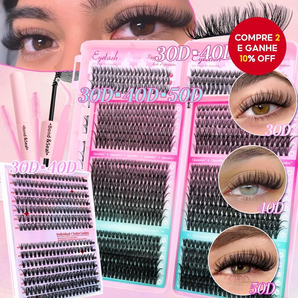  QUEENICE Conjunto de Cílios com 800/800/280 Grupos: 9-18mm 30D/40D, Confortável e Natural, Cola e Selante de Dupla