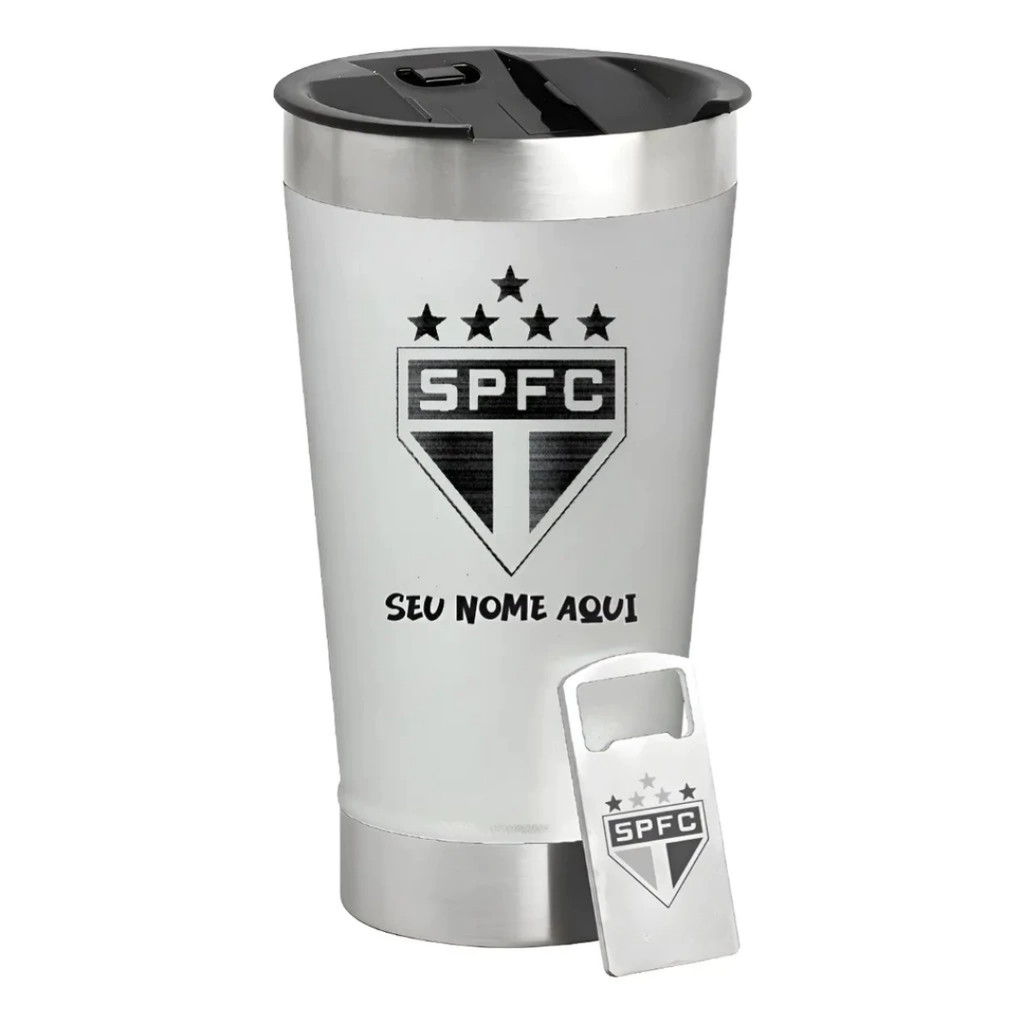 Copo Do São Paulo personalizado Preto Térmico C/tampa E Abridor 473ml (Abridor c/ Personalização) em Oferta na Shopee