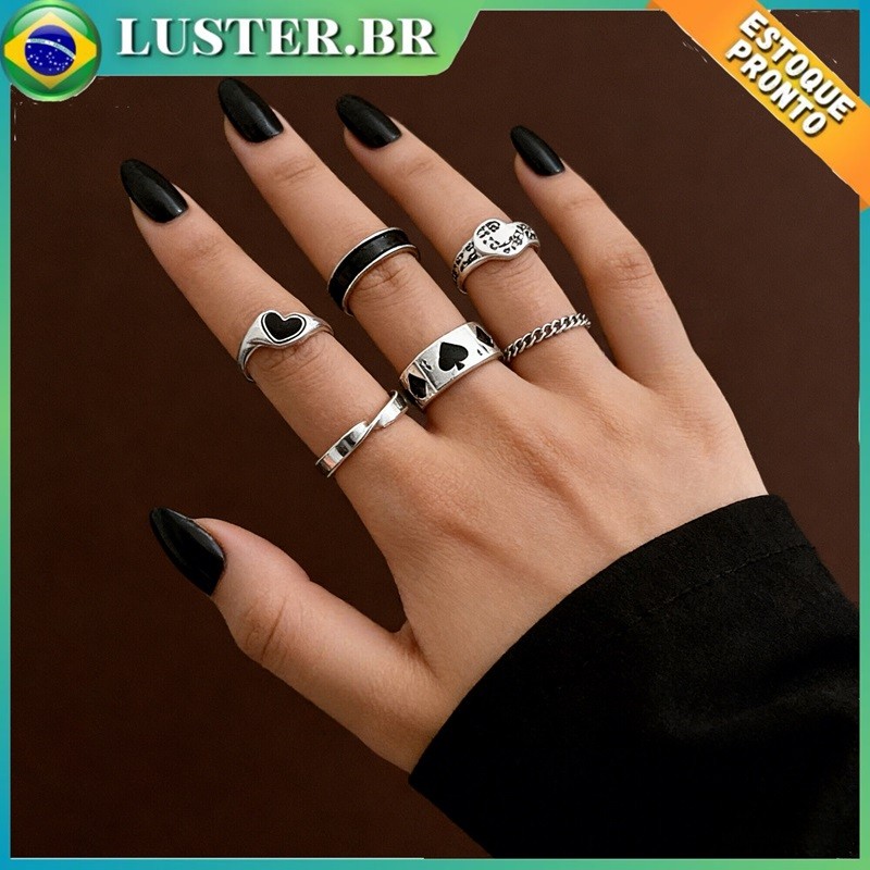 Anel De Prata Punk Para Mulheres Conjunto De Anel De Dedo Jóias Femininas Acessórios De Moda Jóias em Oferta na Shopee