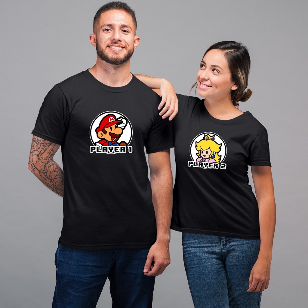 Kit Conjunto Casal Gamer Player 1 Player 2 Camiseta Algodão