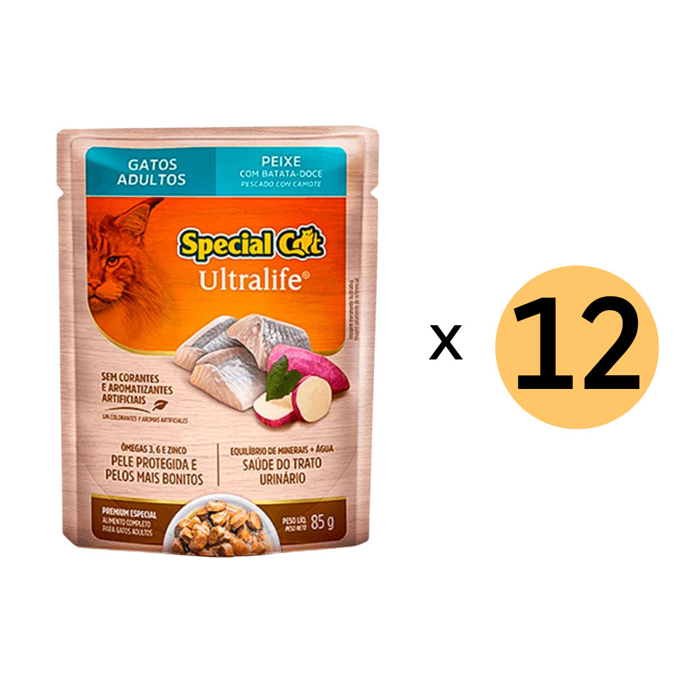 Kit 12 Ração Special Cat Sachê Gatos Adultos Peixe 85G