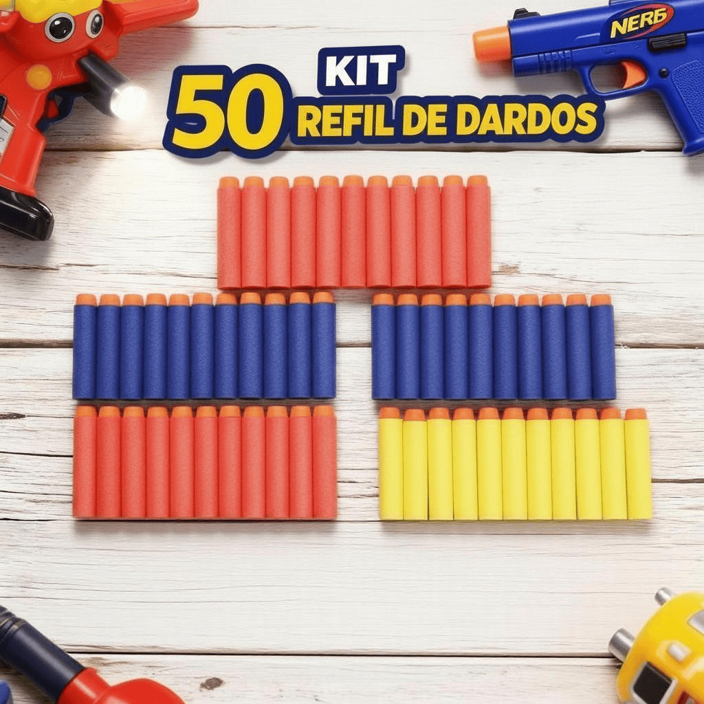 Kit 50 Refil de Dardos Espuma Munição Nerf Lançador Balas Infantil Brinquedo