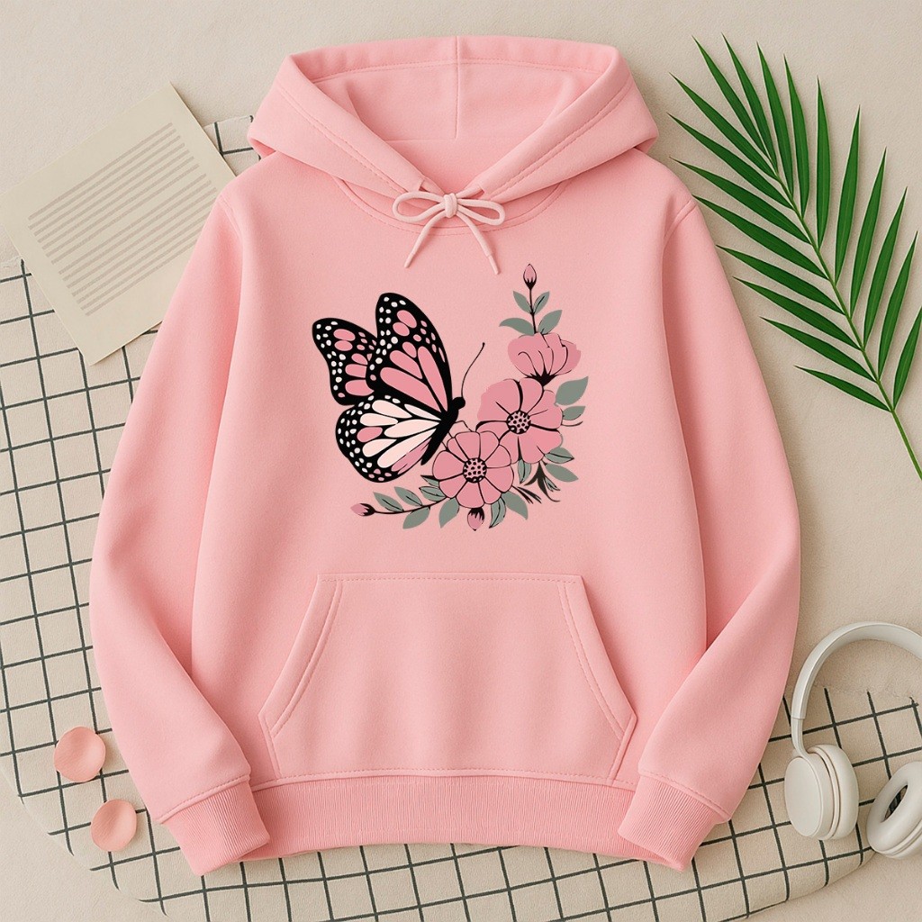 Blusa de Frio Moletom Feminino Borboleta e Flores Primavera Look Quentinho Inverno Versátil Promoção em Oferta na Shopee