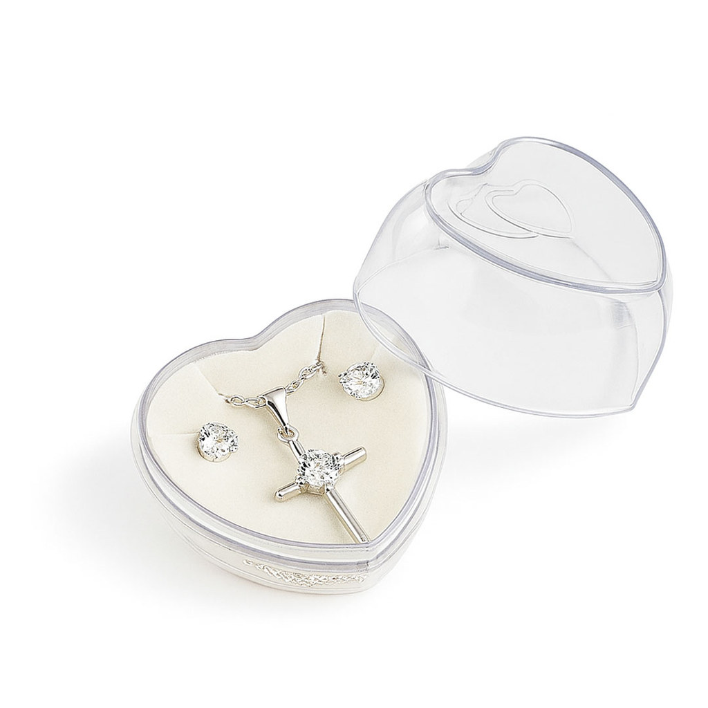 Kit Corrente elo Cadeado + Pingente Cruz Zircônia + Brinco Zircônia - Banhado a Prata 925