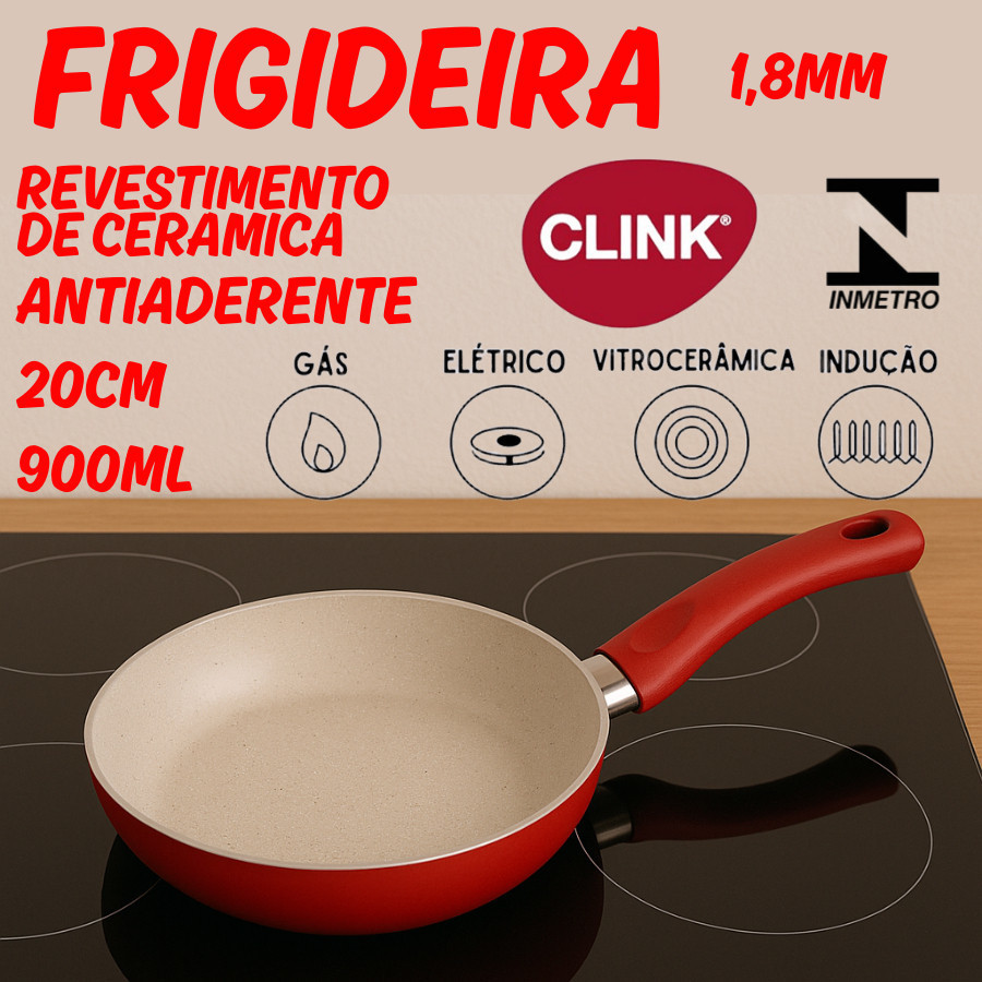 Imagem Frigideira 20cm 900ml Cabo De Baquelite Com Revestimento De Ceramica Antiaderente 1,8mm Não Gruda