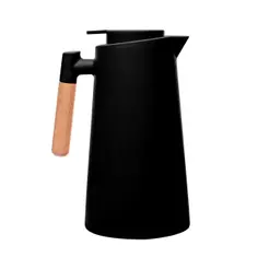 Garrafa Térmica Escandinávia 1L Preta Plástico com Cabo de Madeira Lyor para Café Chá Água Bebidas Quentes Mesa Lar Casa