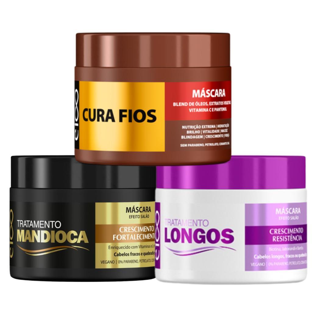 Kit Eico Cronograma Máscara Mandioca Cura Fios e Cabelos Longos 270g em Oferta na Shopee