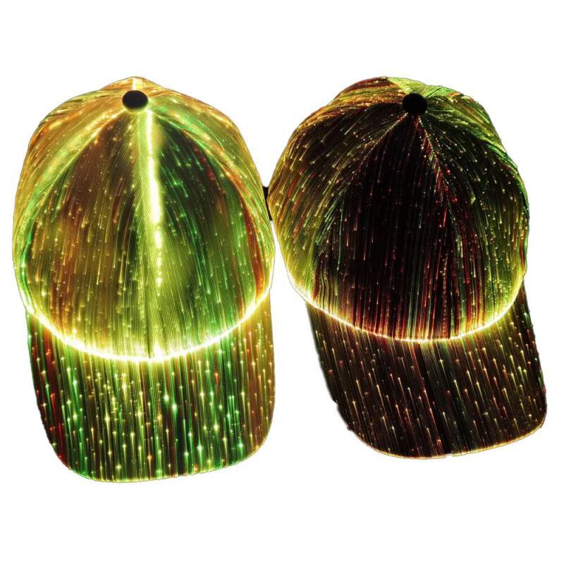 Boné LED de Fibra Óptica com 7 Cores, Boné de Beisebol EDC Iluminado, Boné Recarregável por USB para Festas de Halloween