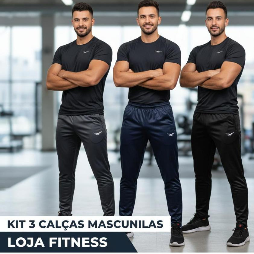 Kit 3 Calças Jogger Forrada Com Bolsos Calça Masculina Para Treino Casual Calça de Homem