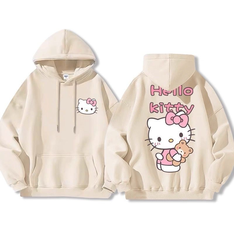 Hello Kitty Primavera Outono Bonito Dos Desenhos Animados Gatinho Impresso Moletom Com Capuz Feminino Casual