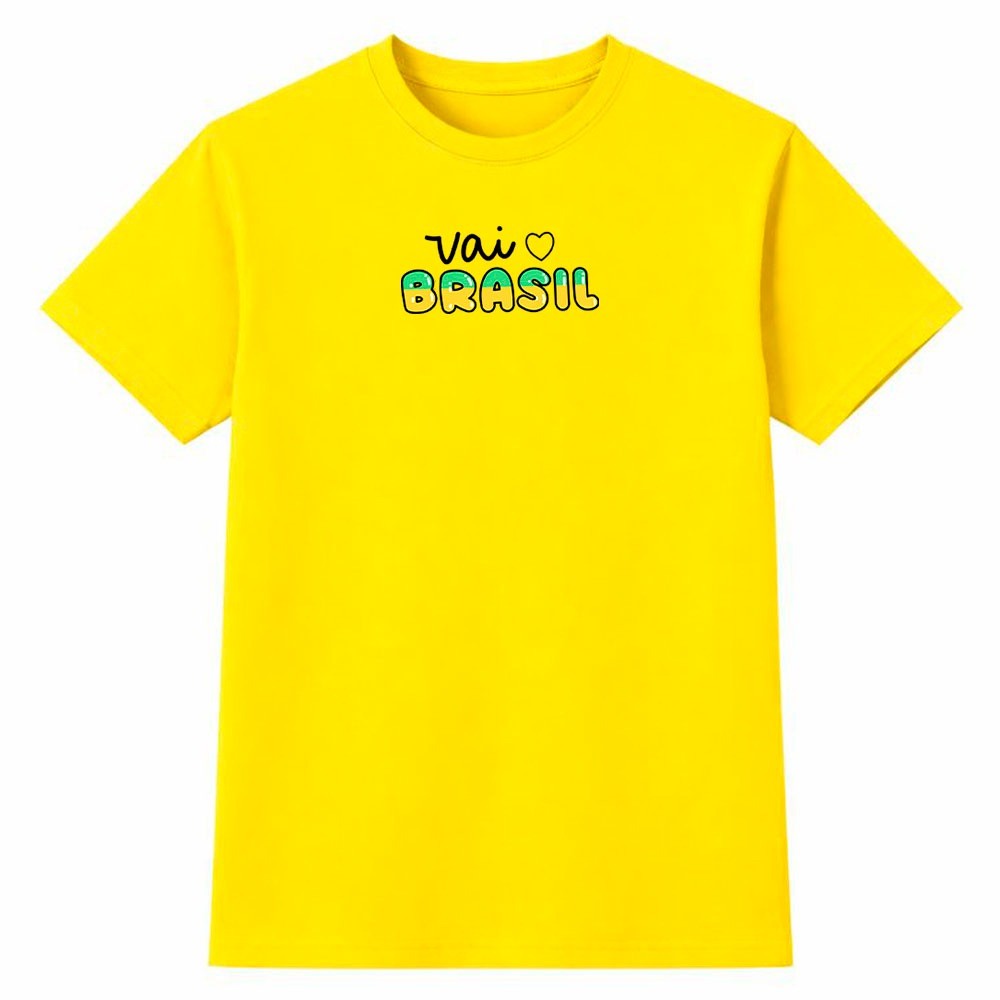 Camiseta Masculina 100% Algodão Camisa Vai Brasil Copa do Mundo Torcida Futebol Casual Diaria
